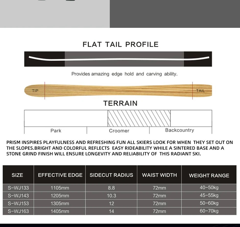 Skis Intermediate to Pro, 110cm to 140cm Length