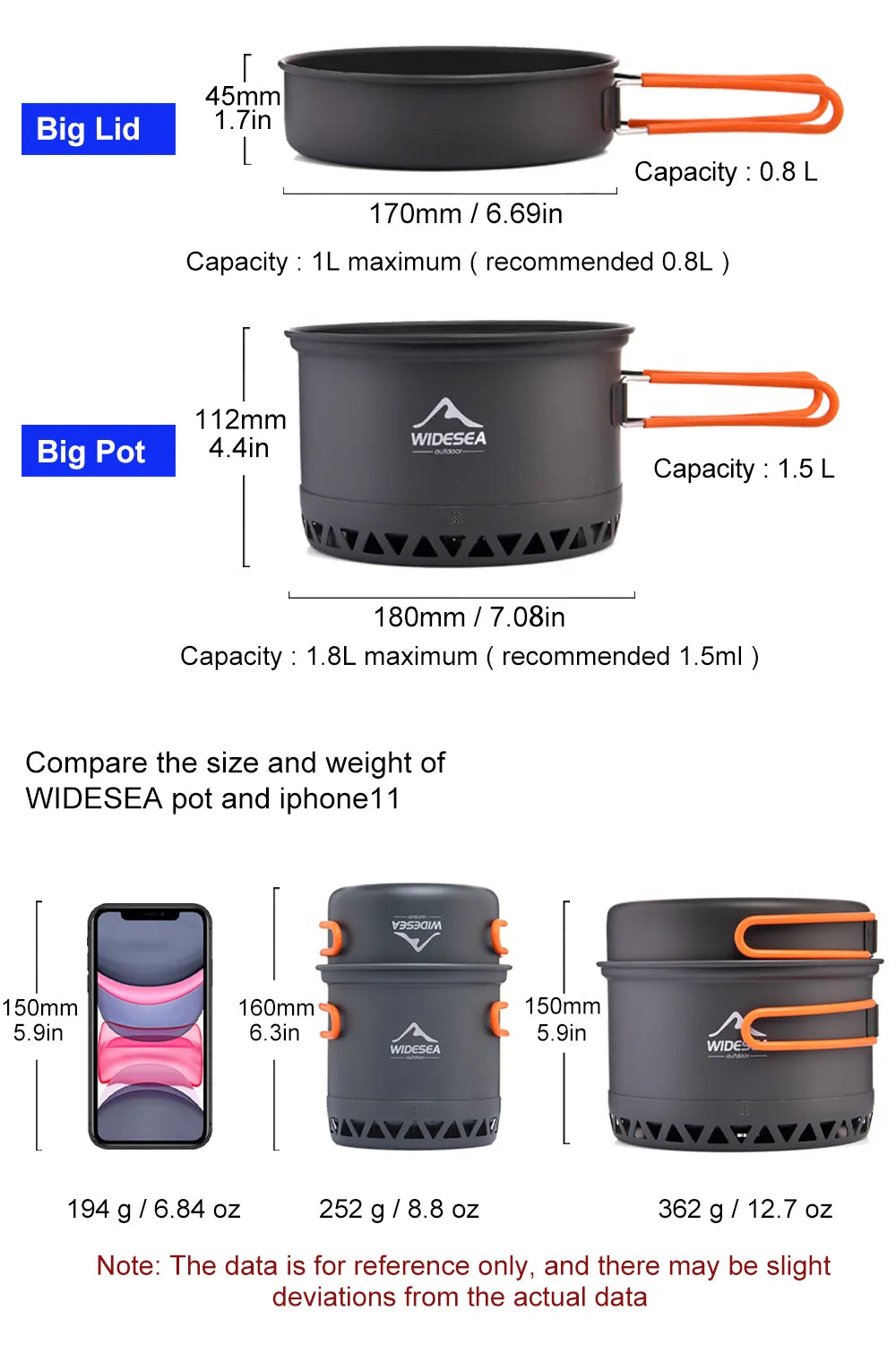 Widesea Camping 1.3L 2.3L Cookware