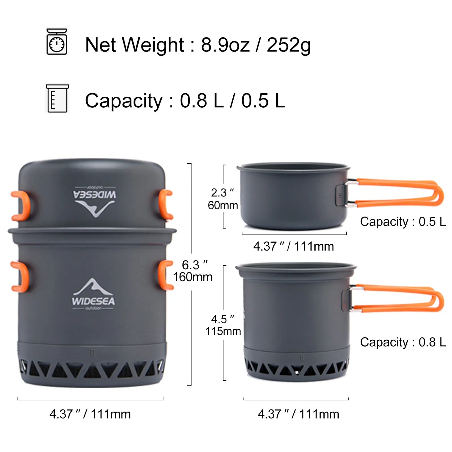 Widesea Camping 1.3L 2.3L Cookware