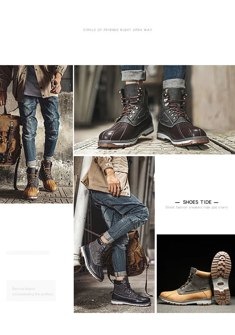 Men's Leather Mid-Calf Snow Boots