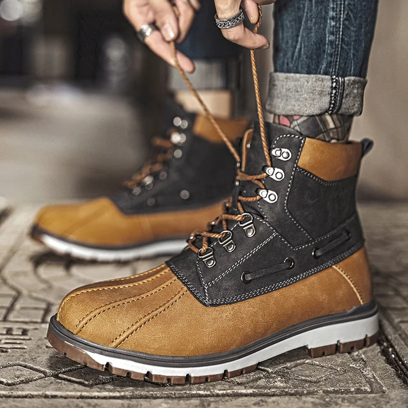 Men's Leather Mid-Calf Snow Boots