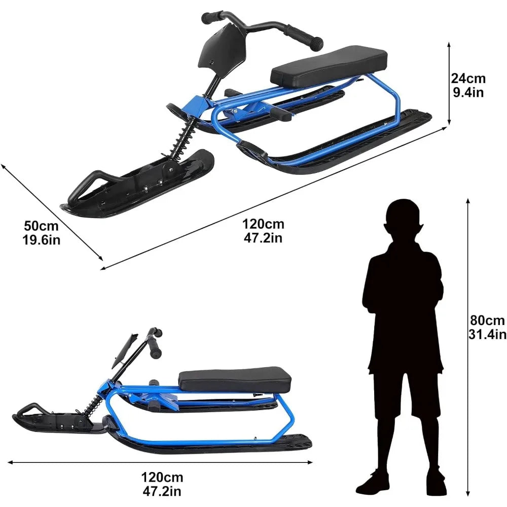 Snow Racer Sled with Steering Wheel and Twin Brakes