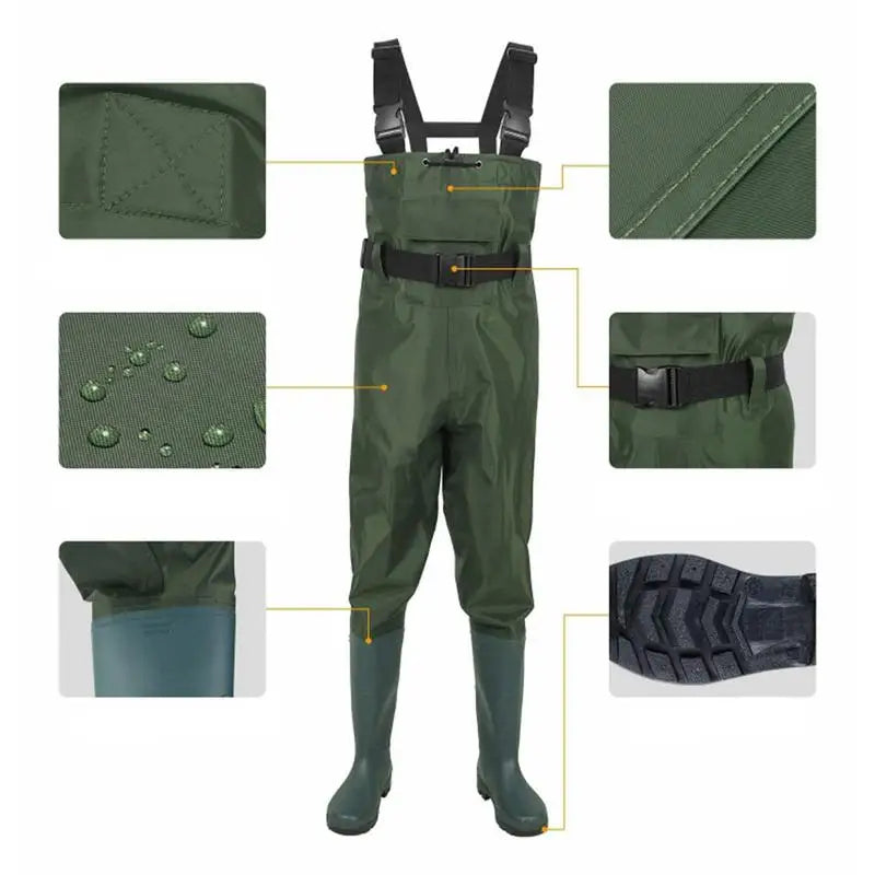 Once Piece Fishing Bib with Waterproof Boots