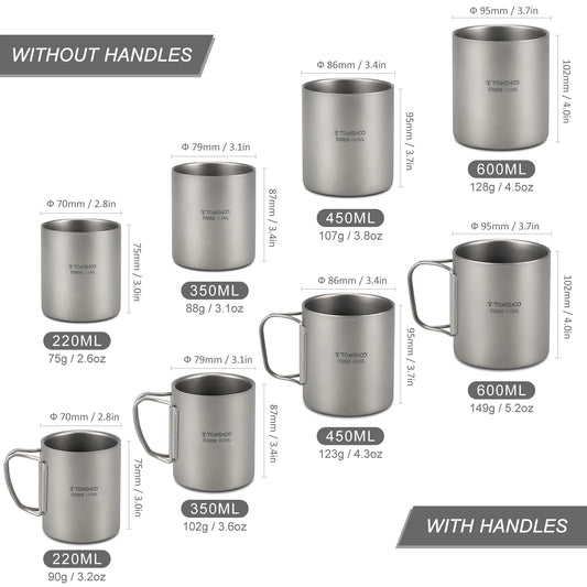 220/350/450/600ml Double Wall Titanium Water Coffee Cup